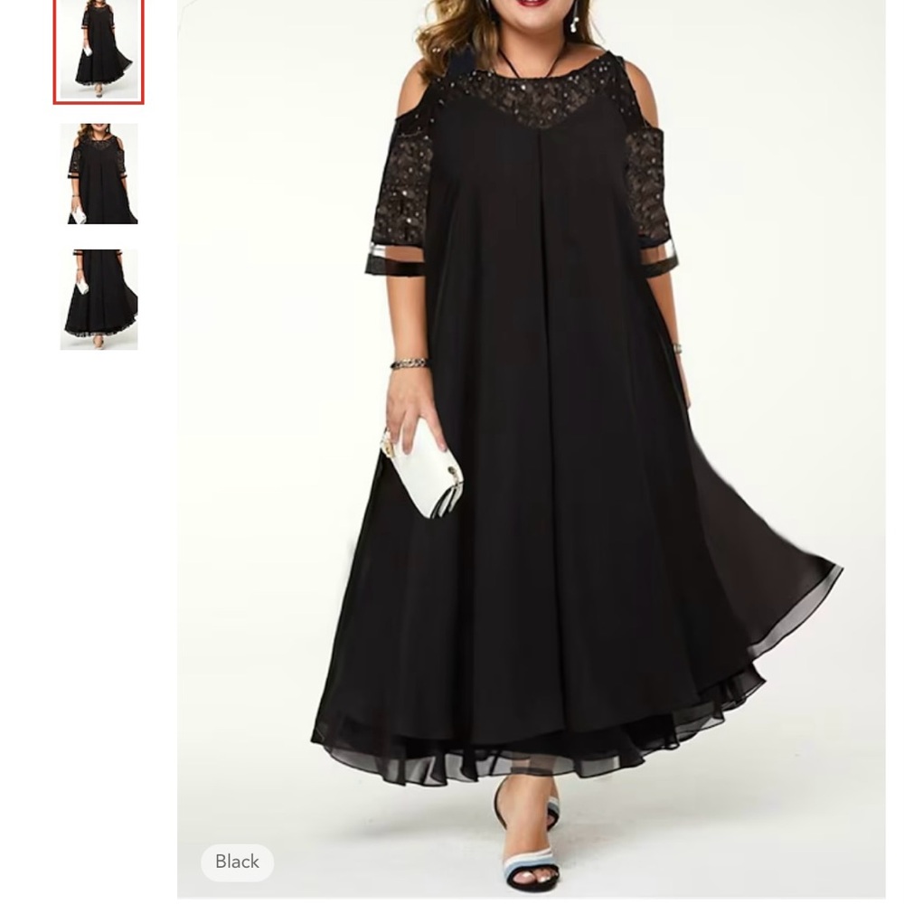 NWOT COLD SHOULDER Black Chiffon Overlay Semi-Formal Dress, 5XL - Picture 2 of 10